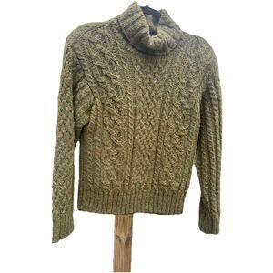 Vintage LizSport Green Sweater SMALL Cable Cropped Army Shoulder Pads Tweeded